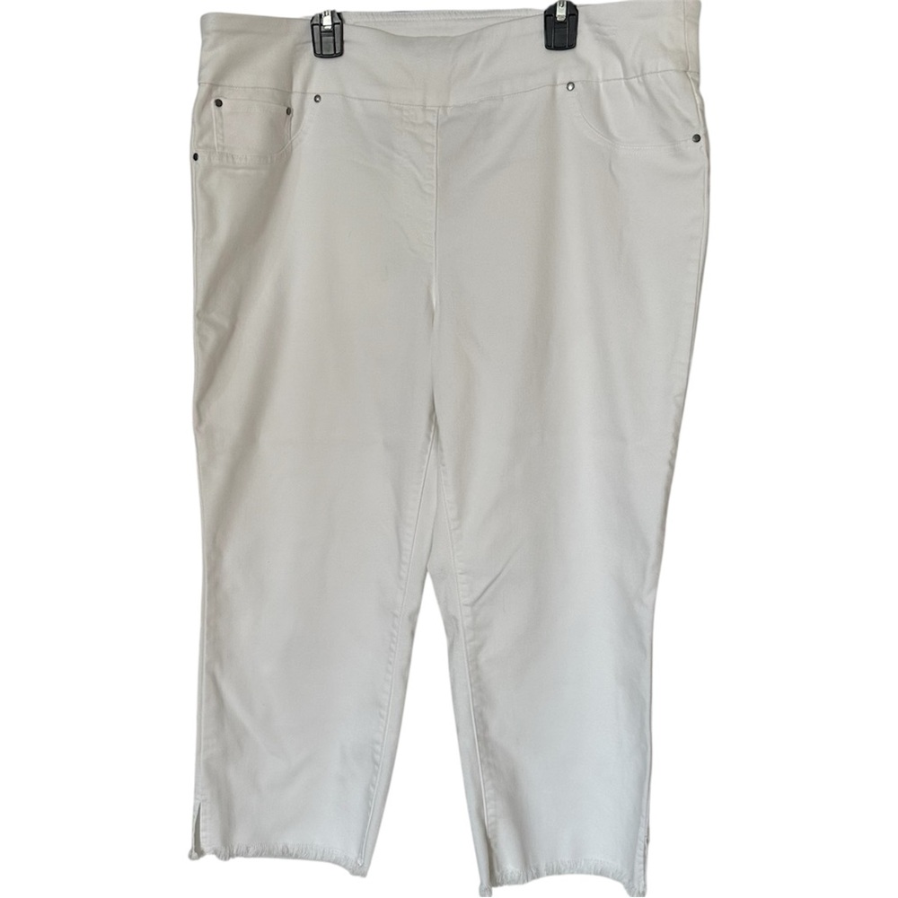Ruby Rd. White Pull-On Capris Pants With Frayed Hem Stretch Tencel Blend Size 16